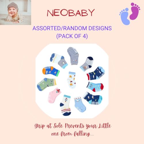 Image of NEOBABY Cotton Anti Slip Dotted Socks for Kids & Babies Boys & Girls ((Assorted /Random Designs)