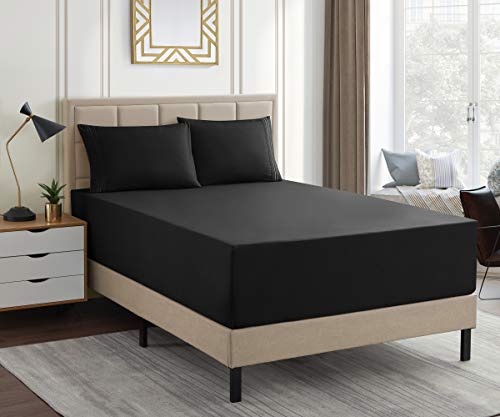 Image of 1500 Supreme Collection Extra Deep Pocket Sheets Set - Luxury Soft Bed Sheets, Wrinkle Free, Bedding, Over 40 Colors, 21 inch Extra Deep Pocket, Full, Black