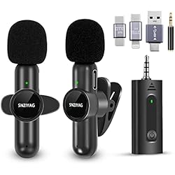 Microfono De Solapa Inalambrico Para Camara SNZIYAG Microfono inalámbrico de Solapa para iPhone/Android/Cámara/PC,micrófono Doble Plug and Play inalámbrico para grabación de Video,Youtube,Vlog,Tiktok,entrevistas (Black-3.5mm-2Pcs Mic)