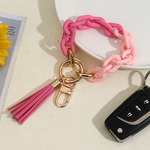 Mythdone Chunky Chain Link Wristlet Keychain Acrylic Bangle Key Ring Bracelet Key Chain Cute Boho Modern Car Keychain Holder (Pink) #TOP6