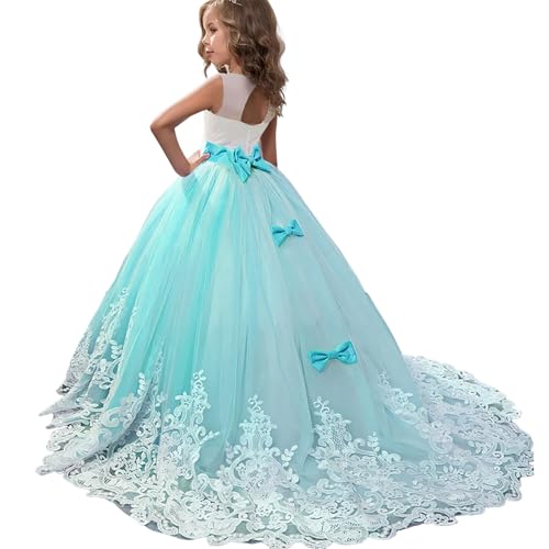 Vestido de princesa Discoball para niñas, vestido de flores con lazo para boda, graduación, dama de honor, fiesta, para niñas de 6 a 15 años, vestido largo hasta el suelo, verde, 6 7 años
