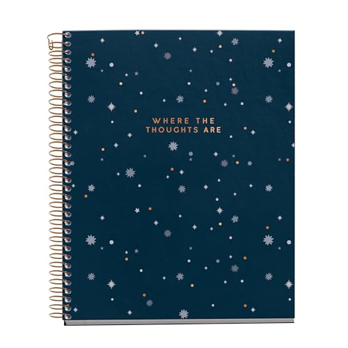 Miquelrius - Notebook A5 (148 x 210 mm), Rayas horizontales 7 mm, 100 Hojas de 70 g/m², Cubierta de cartón con detalles dorados, 4 Franjas de color, Espiral cobre, Colección Midnight Secrets