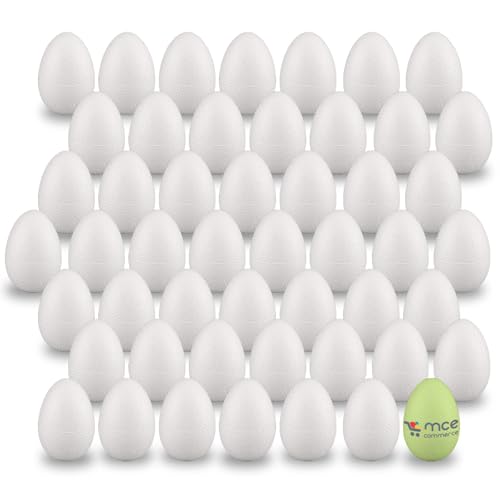 MCE-Commerce A336050-2 Lot de 50 œufs en polystyrène pour bricolage et décoration de Pâques Blanc 6 cm