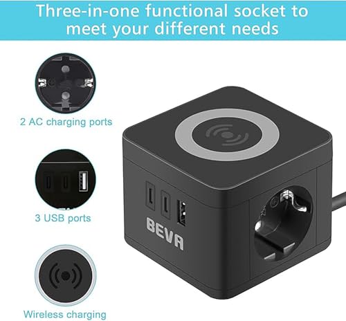 Steckdosenwürfel Beva Cube mit 10W Wireless Ladefunktion und 1,5m Kabel