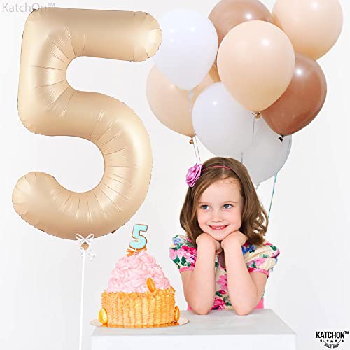 Image of KatchOn Caramel 5 Balloon Number 40 Inch, Nude 5th birthday decorations