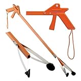 ArcMate Orange-U-Tongs PRO Grade Litter Pick up Tool, Elastic Lanyard, Suction Cup Reacher Grabber for Indoor or Outdoor Use, 33