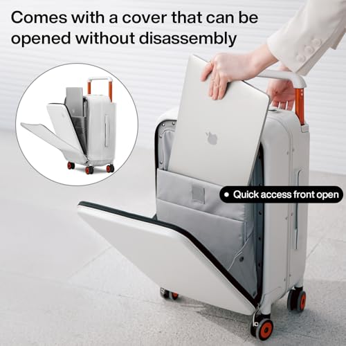 mixi Checked Luggage Wide Handle Luxury Design Rolling Travel Suitcase PC Hardside with Aluminum Frame Hollow Spinner Wheels, with Cover, 24 inch, Smoke White by mixi - Used condition - Image 2