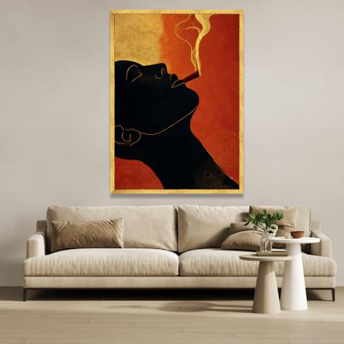 Peinture sur toile haute définition silhouette cigare dorée décoration murale premium 80x120 cm - 4