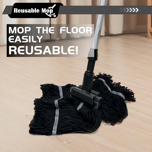 Image of Heavy Duty Wet Industrial Cleaning Mop Head - 21 oz Black mop Head Replacement Cotton Washable Industrial mop Heads Heavy Duty for Commercial & Home Cleaning(Balck)