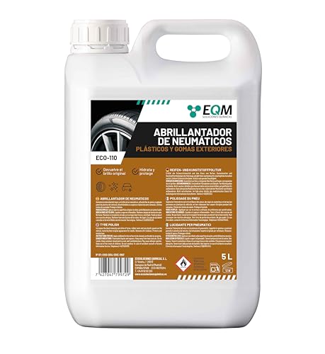 EQM - ECO-110 - Abrillantador de Neumáticos y Plásticos Coche Moto - 5L - Protege, Restaura e Hidrata - Recupera el color original de plásticos y gomas