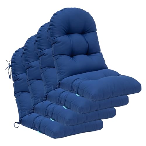 Image of QILLOWAY Outdoor High Back Chair Cushion for Adirondack, All Weather Rocking Chair Cushions Thick Padded Replacement for Patio Furniture Set of 4,Royal Blue