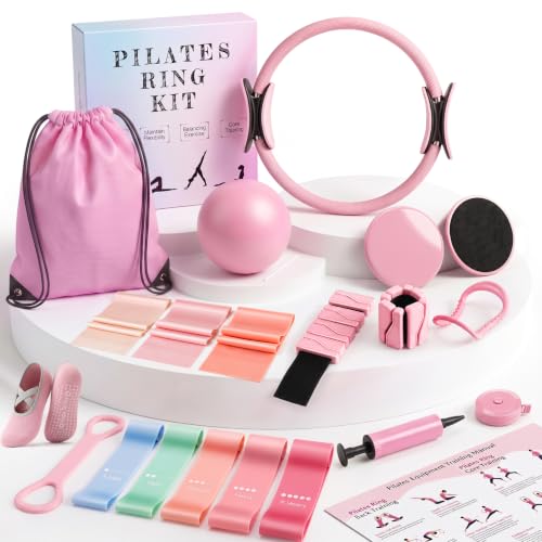POVAVCX 24 PCS At Home Pilates Kit for Women, Pilates Equipment with 14.5" Pilates Ring and Ball, Ankle Weights, Bands, Slider, Stretch Ring, Grip Socks, Pilates Set Essentials for Starter Workouts - image 1