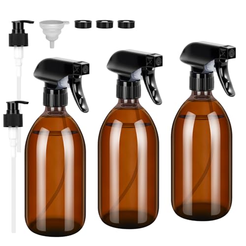 Ezvsevuo Bote Spray Pulverizador Cristal de 500ml, 3PCS Botella de Spray de Vidrio Ámbar, Spray Bottle Bottiglia Spray, Bottiglia Spray d'Acqua, Vaporizador Spray per Piante, Pulizia, Parrucchieri