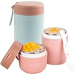 PRITOK Edelstahl Thermobehälter für Essen: 3 Stück Thermoschüssel, Vakuum Isolierte Thermo Lunchbox, Thermobecher Essen to go Warmhaltebehälter(Blau+Rosa+Weiß) (Rosa+Grün)