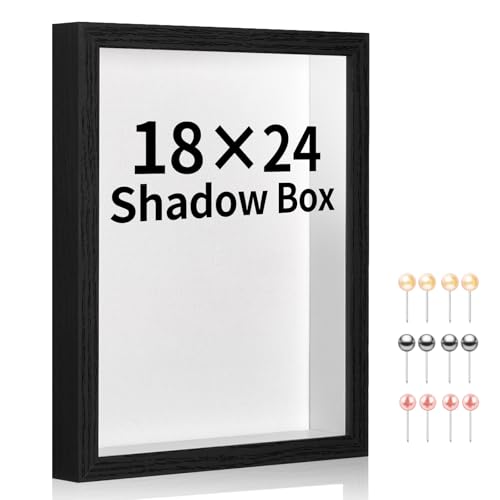 MUXIUNT 18x24 Shadow Box Picture Frame Display Case with Soft Linen Back-Thickened Panel Large Black Deep Shadow Box Frame 18x24 for Jersey Graduation Items Flower Photo Craft Memorial
