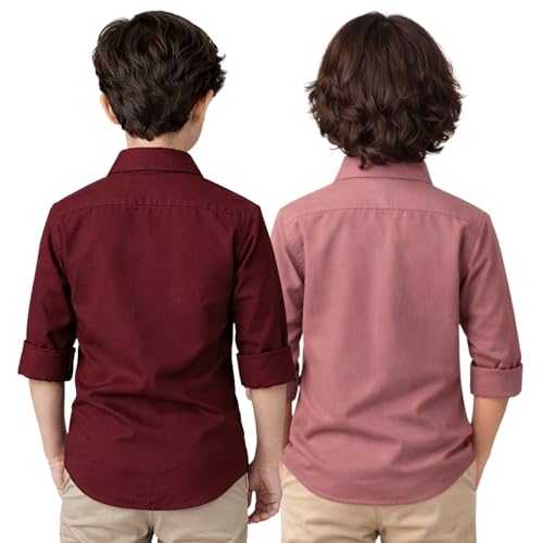 Image of YYQ Pack of 2 Boys Cotton Blend Shirts - Full Sleeve Casual, Soft & Comfortable Spread Collar Shirts