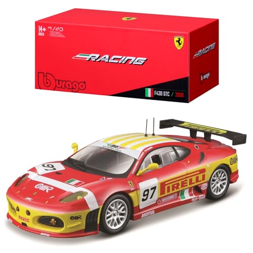 Bburago Ferrari F430 GT2 '08 - Coche en Escala 1:43, Serie Ferrari Racing, Caja de Regalo, 12 cm, Color Rojo #97 (18-36303)