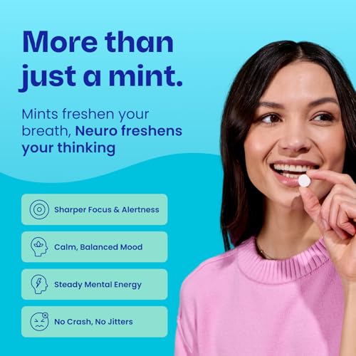 Image of Neuro Energy & Focus Mints - Sugar Free Breath Mints with 40mg Natural Caffeine, B Vitamins & L-Theanine - Vegan Brain Supplement for Exercise, Study & Daily Focus - Wintergreen, 90 ct