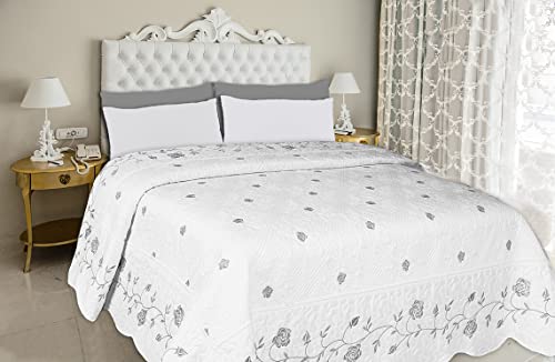 Confezioni Giuliana Boutis Couette légère Brodée Double Rose Gris Printemps