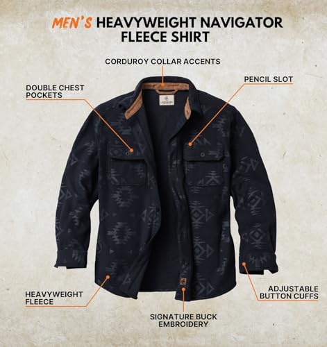 Legendary Whitetails Mens Long Sleeve Fleece Button Up Shirt, Navy Embossed, 2XL Legendary Whitetails Mens Long Sleeve Fleece Button Up Shirt, Navy Embossed, 2XL - Image 4
