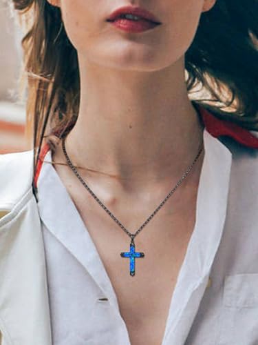TwoAnts Cross Necklace for Men 925 Sterling Silver Turquoise Cross Pendant Necklace Religious Protection Jewelry Gifts for Women3