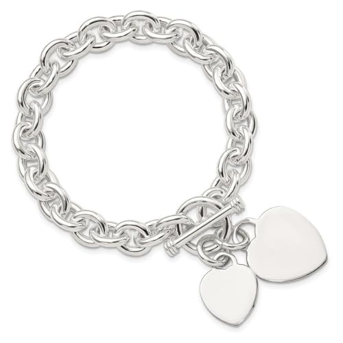 925 Sterling Silber poliert gravierbar Knebelverschluss Liebe Herz Scheibe Fancy Toggle Armband Schmuck Geschenke für Frauen - Längenoptionen: 20, 22
