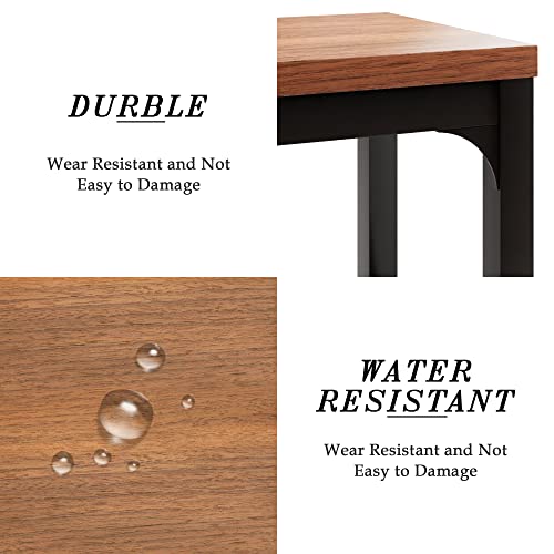 Feonase 3-Piece 63" Xl Large Dining Table Set For 6-8 People, Extendable Kitchen Table Set With 2 Benches, Dining Room Table With Metal Frame And Solid Mdf Wood Board, Easy Assembly, Walnut #TOP6