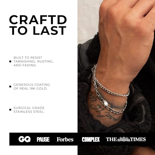 CRAFTD | Cuban Link Bracelet | Waterproof, Heat & Sweat Resistant | Gifts for Men | Men's Jewelry | Size 4MM |4