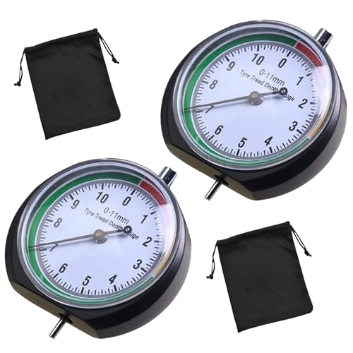 Medidor Profundidad Neumaticos, 2 Piezas Medidor de Dibujo de los Neumáticos, Rango de Medición 0-11 mm, Redondo Neumático Medidor, para Motocicleta, Camión, Automóvil