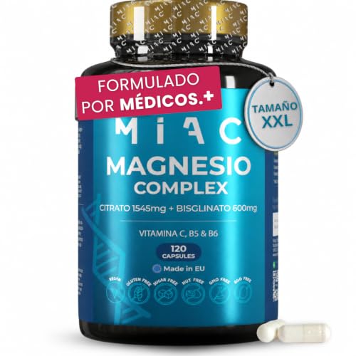 Magnesio Complex - Citrato de Magnesio 1545mg + Bisglicinato de Magnesio 600mg - Energía Diaria + Reduce Cansancio y fatiga - con Vitaminas B5 B6 C - 120 cápsulas