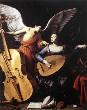 Peinture à l'huile Saint Cecilia par Carlo Saraceni pour sublimer votre décoration de salon