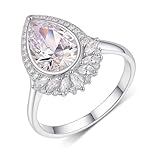 Alianzas de boda de oro blanco estrecho de 14 quilates, anillo para mujer, gota de agua con moissanita de 4 quilates, talla 57 (18,1)