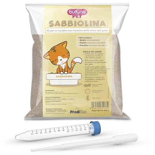 Buona Pet Sabbiolina Kit Raccolta Urine Gatto 500g Sabbia Idrorepellente con Pipetta e Provetta Monouso Kit Urine Gatto Raccolta Non Invasiva per Analisi di Laboratorio delle Urine