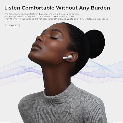 Image of Lenyes AIR68 Wireless Earbuds | 20H Playtime | Bluetooth 5.4 | Scratch-Resistant Finish | Hi-Fi Sound | Touch Controls | Voice Assistant | Type-C Charging Case - White