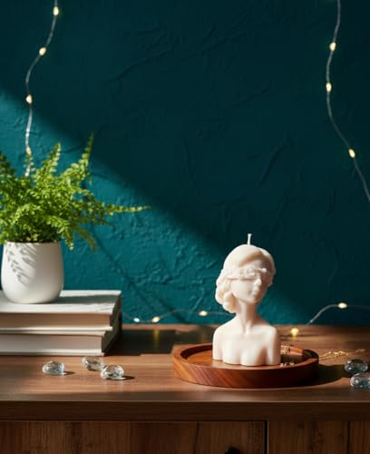 Image of Lady Sculpture Scented Candle | Premium Soy Wax Decorative Bust Candle for Home Decor | Long Burning, Aromatherapy Fragrance | Aesthetic Room Decoration Gift for Women (White, Lavender)