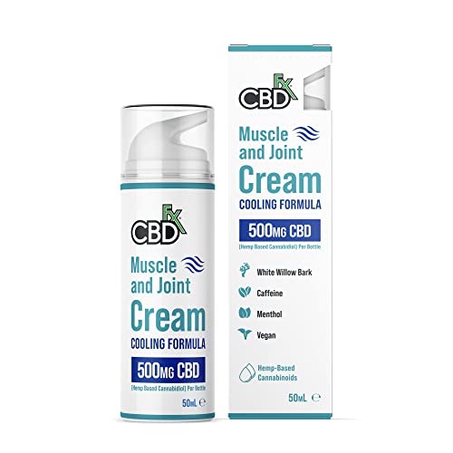 CBDfx 500mg CBD High Strength Muscle & Joint Cream with Caffeine, Menthol and White Willow Bark, Cooling CBD Cream, Cruelty Free, 50ml Hemp Cream