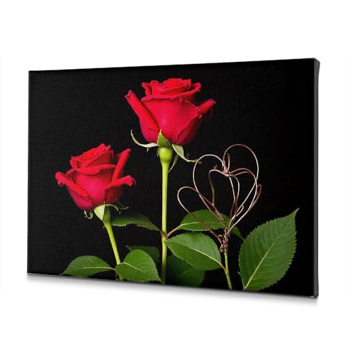 Toile Pâques décoration murale cœur de roses rouges 20x30 cm tableau design
