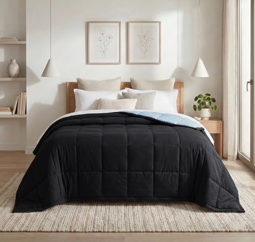 Image of VAS COLLECTIONS Reversible King Size Comforter 220 GSM Microfiber (90x100 Inch) | Soft Lightweight AC Comforter | All Season Quilt Duvet Blanket for Double Bed (Charcoal Black)