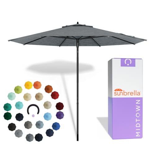 Image of Midtown Umbrellas Push and Pop - 8 Ft Patio Umbrella, Cast Slate Canopy