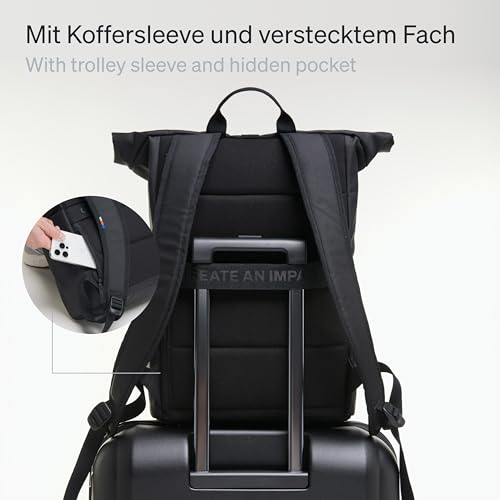 GOT BAG - ROLLTOP EASY Backpack, Backpack for Hiking & Travel with a 16” Laptop Sleeve, Eco-Conscious Bag Made of Recycled Ocean Impact Plastic™ (Black Color)3