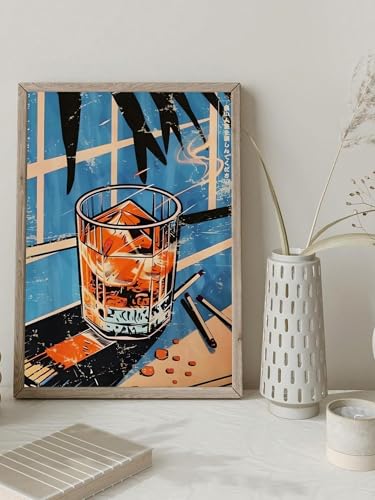 Peinture de croissant et café minimaliste avec cadre noir 50x70cm