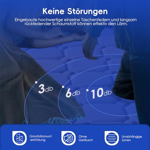 Airchros Matratze 90x200 cm, 7-Zonen Federkernmatratze Matratzen Höhe 25cm, orthopädische Taschenfederkernmatratze mit Atmungsaktive Bezug, Öko-Tex Zertifiziert, Matratze für Kinder und Erwachsene – Bild 6