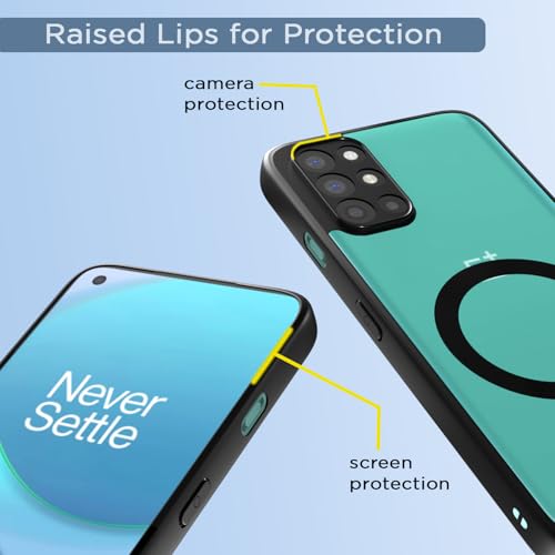 Image of Amazon Basics Back Cover for OnePlus 8T 5G / OnePlus 9R 5G Compatible with Mag-Safe | Shockproof Design | Hard Transparent Back Case (Black Mag-Safe)