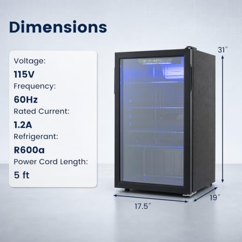 Image of COSTWAY 3.2 Cu.Ft Compact Beverage Refrigerator with Glass Door, 90 L | Mini Fridge with 4 Adjustable Shelves & Digital Temperature Control for Beer, Soda, Wine, Drink Cooler for Home, Kitchen, Bar