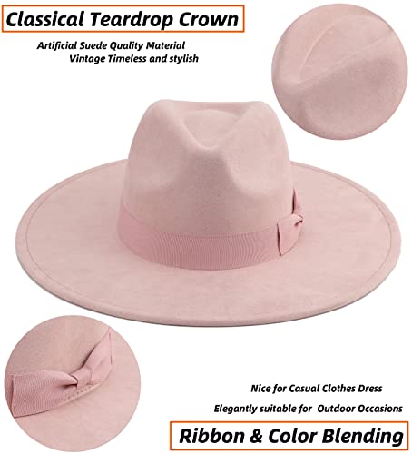 Pro Celia Big Wide Brim Fedora Hat For Women Large Felt Panama Rancher Hat (Light Pink) #TOP3