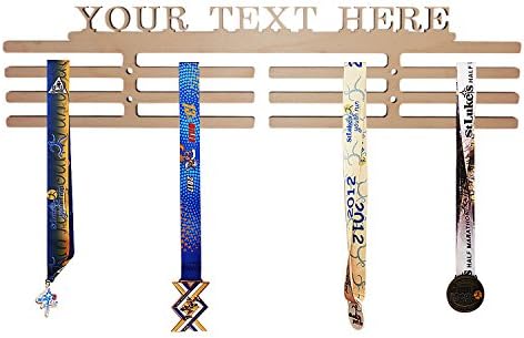 Arena Gifts Personalized Wooden Name Hanger Sign - Customize Your Own Medal Rack Holder with Your Name, Lucky Number or Favorite Saying for Academics & Athletes- Displays Up to 24 Medals