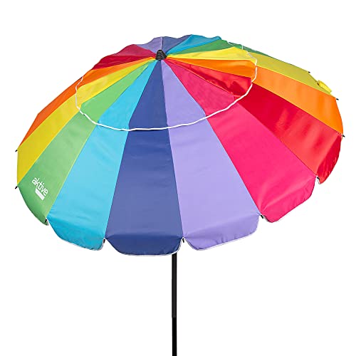 AKTIVE Sombrilla playa antiviento plegable Multicolor Ø195 cm, Inclinable, Con protección UV 50, paravientos playa, sombrilla parasol grande, para-sol playa arco iris, sombrillas (62279)