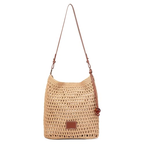 Image of Crochet Summer Tote Beach Shoulder Bag Hobo Purse with Boho Style | Soft Woven Hollow Knitted Handbag for Shopping Vacation Travel Beach, Lightweight Casual Bohemian Crochet Crossbody Bag