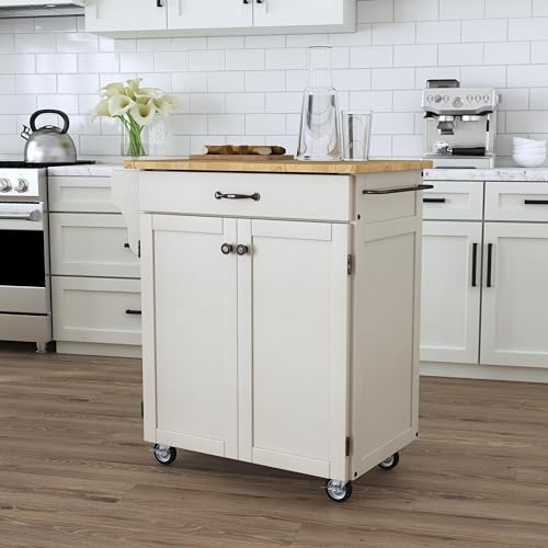 Homestyles Cuisine Kitchen Cart, Wood Top, 18.75 x 32.5 x 35.5 inches, Off White