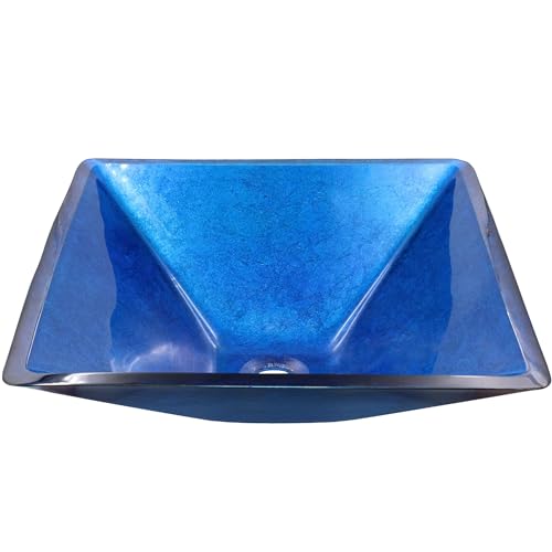 Bright Blue Square Glass Vessel Sink, 17 x 6-inches